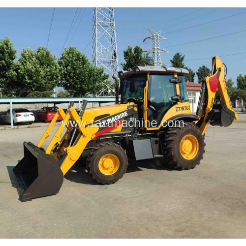 Backhoe loader with 4-wheel drive for rough terrain